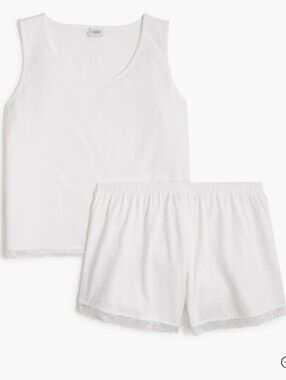 NEW J. Crew 100% Cotton Knit lace Pajama Set White Womens Medium